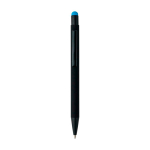 Penna a sfera in alluminio riciclato con rivestimento in gomma e inchiostro blu color azzurro seconda vista
