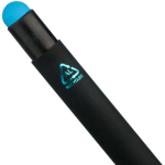 Penna a sfera in alluminio riciclato con rivestimento in gomma e inchiostro blu color azzurro terza vista