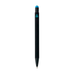 Penna a sfera in alluminio riciclato con rivestimento in gomma e inchiostro blu color azzurro quarta vista