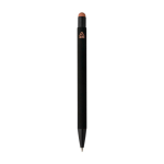 Penna a sfera in alluminio riciclato con rivestimento in gomma e inchiostro blu color rosa salmone quarta vista
