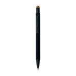 Penna a sfera in alluminio riciclato con rivestimento in gomma e inchiostro blu color oro prima vista
