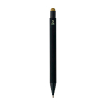 Penna a sfera in alluminio riciclato con rivestimento in gomma e inchiostro blu color oro terza vista