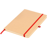 Taccuino A5 con copertina rigida in kraft, elastico e pagine a righe color rosso prima vista