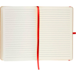Taccuino A5 con copertina rigida in kraft, elastico e pagine a righe color rosso quarta vista
