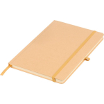 Taccuino A5 con copertina rigida in kraft, elastico e pagine a righe color oro prima vista