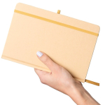 Taccuino A5 con copertina rigida in kraft, elastico e pagine a righe color oro settima vista