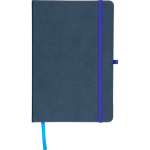 Taccuino A5 con copertina in PU riciclato, segnalibro e pagine a righe color blu prima vista