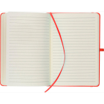 Taccuino A5 con copertina in PU riciclato, segnalibro e pagine a righe color rosso quarta vista