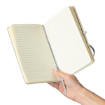 Taccuino A5 con copertina in PU riciclato, segnalibro e pagine a righe color bianco quinta vista