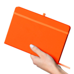 Taccuino A5 con copertina in PU riciclato, segnalibro e pagine a righe color arancione prima vista