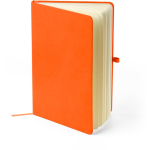 Taccuino A5 con copertina in PU riciclato, segnalibro e pagine a righe color arancione quarta vista