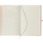 Taccuino A5 con copertina in PU riciclato, segnalibro e pagine a righe color rosa sesta vista