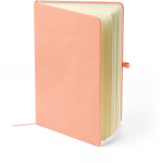 Taccuino A5 con copertina in PU riciclato, segnalibro e pagine a righe color rosa settima vista