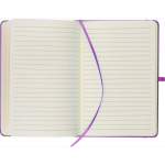 Taccuino A5 con copertina in PU riciclato, segnalibro e pagine a righe color viola prima vista