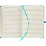 Taccuino A5 con copertina in PU riciclato, segnalibro e pagine a righe color azzurro prima vista