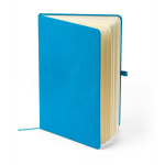 Taccuino A5 con copertina in PU riciclato, segnalibro e pagine a righe color azzurro quarta vista