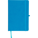Taccuino A5 con copertina in PU riciclato, segnalibro e pagine a righe color azzurro sesta vista