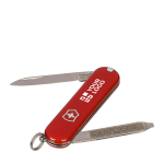Coltellino Victorinox in acciaio inox formato portachiavi con 6 funzioni color rosso vista area di stampa