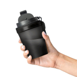Bicchiere trasparente in plastica con tappo a vite e laccetto da polso 350ml color nero quarta vista