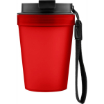 Bicchiere trasparente in plastica con tappo a vite e laccetto da polso 350ml color rosso seconda vista