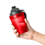 Bicchiere trasparente in plastica con tappo a vite e laccetto da polso 350ml color rosso sesta vista