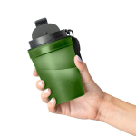 Bicchiere trasparente in plastica con tappo a vite e laccetto da polso 350ml color verde terza vista