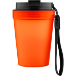 Bicchiere trasparente in plastica con tappo a vite e laccetto da polso 350ml color arancione prima vista