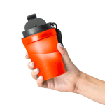 Bicchiere trasparente in plastica con tappo a vite e laccetto da polso 350ml color arancione sesta vista