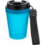 Bicchiere trasparente in plastica con tappo a vite e laccetto da polso 350ml color azzurro prima vista