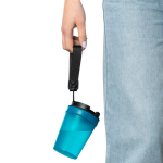 Bicchiere trasparente in plastica con tappo a vite e laccetto da polso 350ml color azzurro quarta vista