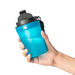 Bicchiere trasparente in plastica con tappo a vite e laccetto da polso 350ml color azzurro sesta vista