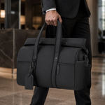 Borsa da viaggio roll-top in pelle sintetica con fascia per trolley e tracolla