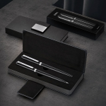 Set penna a sfera e roller in acciaio inox con custodia e inchiostro blu