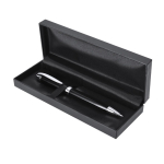 Penna a rotazione in alluminio lucido con astuccio e inchiostro blu color nero prima vista