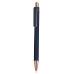 Penna in alluminio riciclato con dettagli oro rosa e inchiostro blu color blu mare prima vista