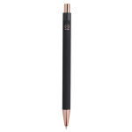 Penna in alluminio riciclato con dettagli oro rosa e inchiostro blu