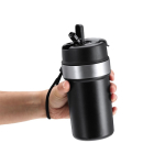 Bicchiere termico in acciaio inox riciclato con manico e cannuccia 490ml
