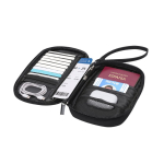 Custodia organizer da viaggio in PU con zip e protezione RFID
