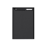 Taccuino A5 in pelle sintetica con penna a inchiostro blu e fogli lisci color nero prima vista