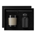 Set aromatico in vetro con diffusore da 120ml e candela profumata color nero prima vista