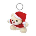 Portachiavi orsetto di peluche con abito e cappello natalizio