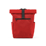 Zaino con chiusura arrotolabile in plastica riciclata per PC da 15,6'' color rosso vista frontale
