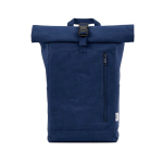 Zaino ecologico roll-top con base rinforzata e tasca frontale 16L color blu mare vista frontale
