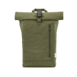 Zaino ecologico roll-top con base rinforzata e tasca frontale 16L color verde militare vista frontale