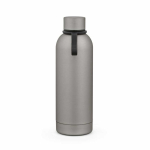 Borraccia termica in acciaio inox riciclato con manico in silicone 490ml color argento vista frontale