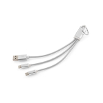 Cavo di ricarica rapida 3 in 1 con connettori e portachiavi in alluminio 10W color bianco