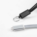 Cavo di ricarica rapida 3 in 1 con connettori e portachiavi in alluminio 10W vista dettaglio
