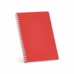 Quaderno A5 con copertina morbida e spirale laterale, pagine a righe color rosso