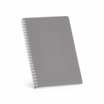 Quaderno A5 con copertina morbida e spirale laterale, pagine a righe color grigio