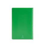 Quaderno A5 con copertina morbida e spirale laterale, pagine a righe color verde vista posteriore